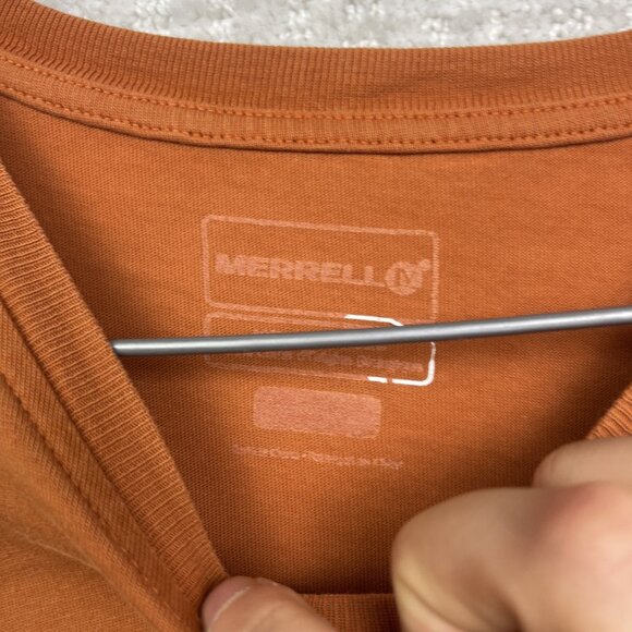 Merrell T-Shirt Mens Orange Short Sleeve Get Outside Outdoors Graphic Logo Read - Picture 7 of 15